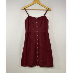 Boho Cottagecore Universal Thread Women M Burgundy Linen Blend Button Mini Dress